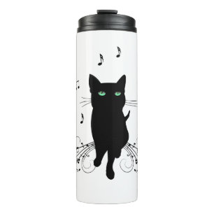 Bouteilles Isothermes Chat noir entouré de notes de musique murmurantes