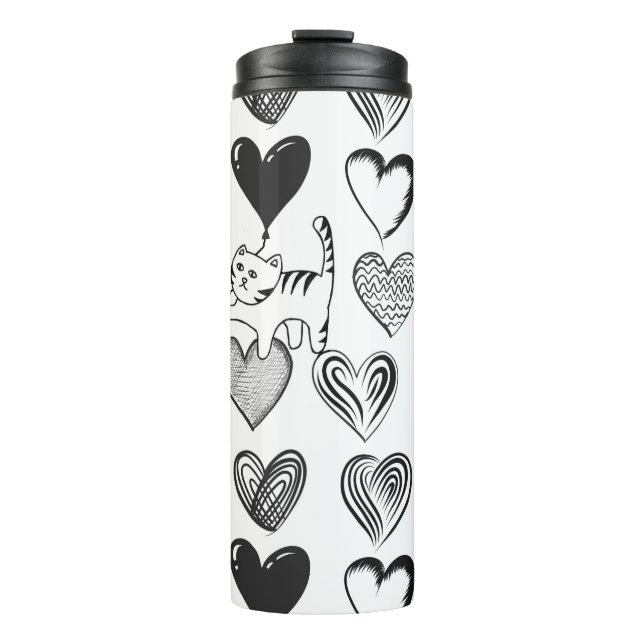 Bouteilles Isothermes Chat noir et blanc et Motif de coeur (Devant)