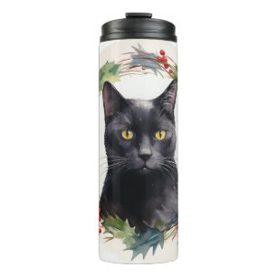 Bouteilles Isothermes Chat noir Fête de couronnes de Noël Kitten