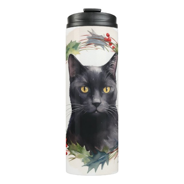 Bouteilles Isothermes Chat noir Fête de couronnes de Noël Kitten (Devant)