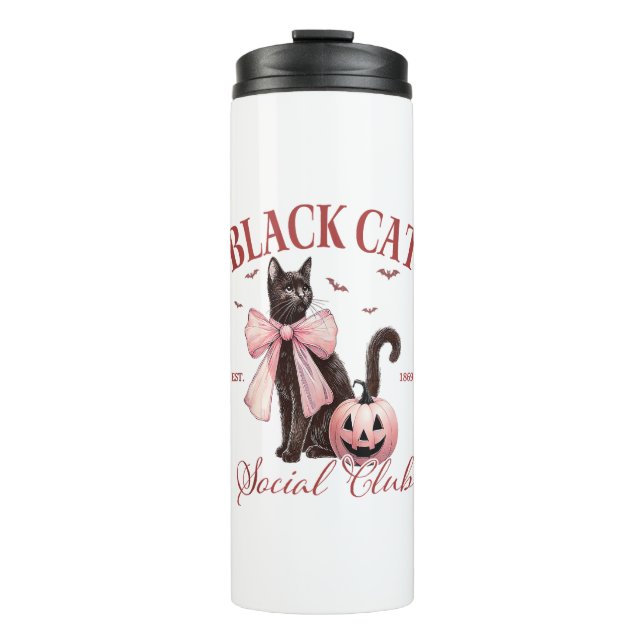 Bouteilles Isothermes Chat noir Halloween Coquette Social Club Bow rose (Devant)