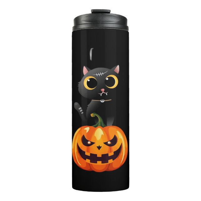 Bouteilles Isothermes Chat noir Halloween Design - Art Citrouille Éffray (Devant)