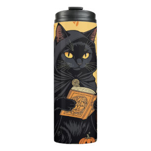 Bouteilles Isothermes Chat noir lisant le journal Jack o lantern
