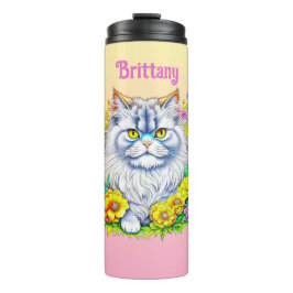 Bouteilles Isothermes Chat perse blanc en fleurs Personnalisé