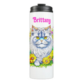 Bouteilles Isothermes Chat perse blanc en fleurs Personnalisé