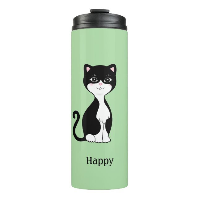 Bouteilles Isothermes Chat Tuxedo très agréable sur Vert clair (Devant)