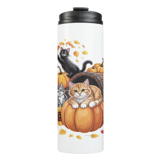 Bouteilles Isothermes Chats Automne Citrouilles Thanksgiving Sunflower O (Devant)