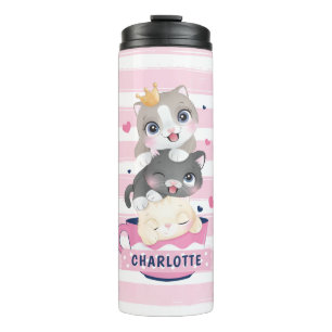 Bouteilles Isothermes Chats de dessin animé mignons empilés rayures rose