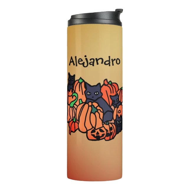 Bouteilles Isothermes Chats et Citrouilles personnalisés à Halloween (Tourné sur la gauche)