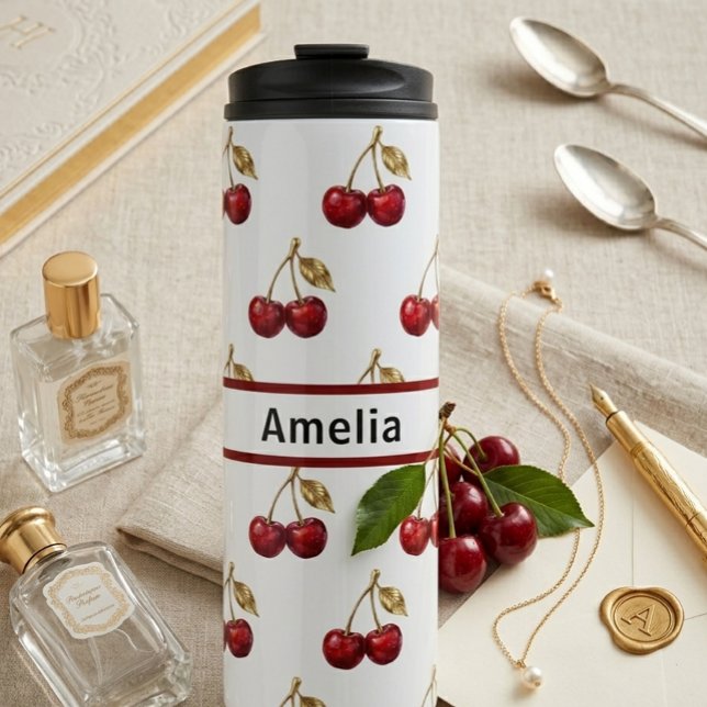 Bouteilles Isothermes Cherry & Golden Leaves Custom Name Design Gift (Créateur téléchargé)