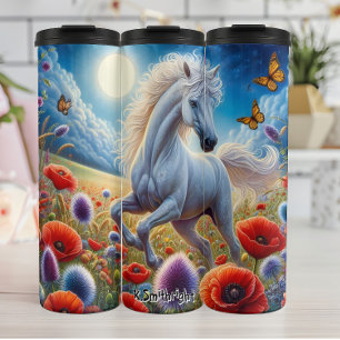 Bouteilles Isothermes Cheval Blanc Galopant Sous Le Feu De La Lune