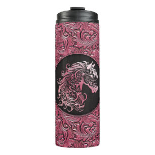 Bouteilles Isothermes Cheval rose cowgirl floral à outils cuir