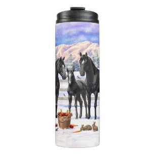 Bouteilles Isothermes Chevaux Du Quartier Noir En Neige