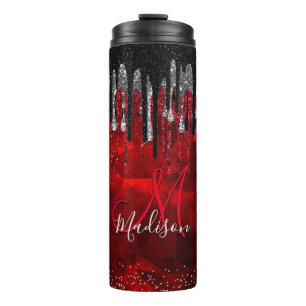Bouteilles Isothermes Chic noir rouge argent parties scintillant gouttes