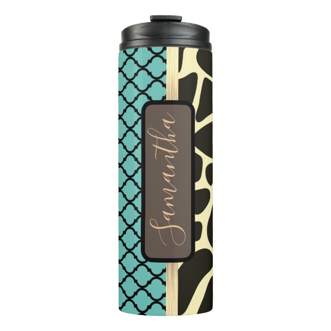Bouteilles Isothermes Chic Quatrefoil Giraffe Impression personnalisée (Devant)