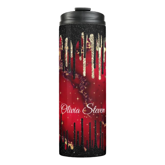 Bouteilles Isothermes Chic rouge noir gouttes parties scintillant monogr (Devant)