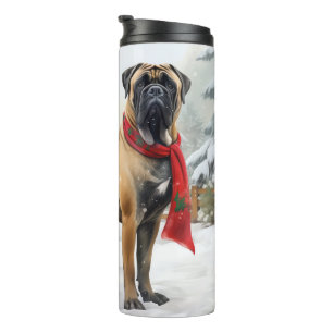 Bouteilles Isothermes Chien Bouledogue Mastiff dans la neige de Noël