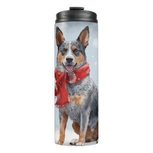 Bouteilles Isothermes Chien de berger australien dans un Noël enneigé 