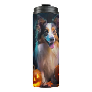 Bouteilles Isothermes Chien de berger des Shetland Halloween avec citrou