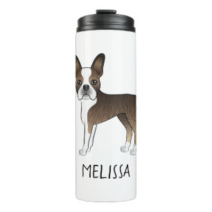 Bouteilles Isothermes Chien de dessin animé Boston Terrier Bringé & nom