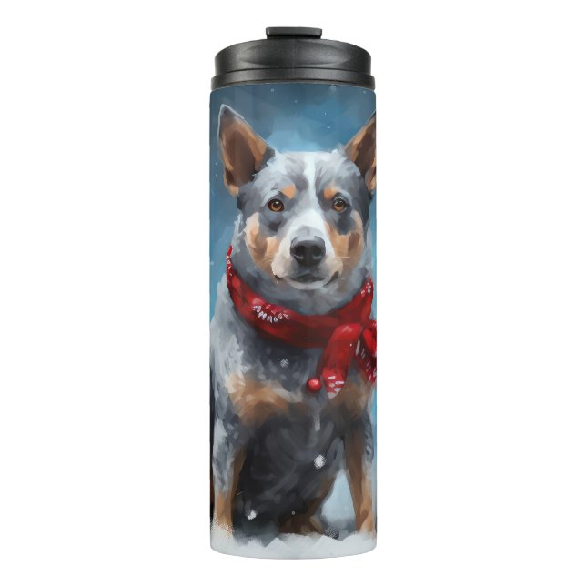 Bouteilles Isothermes Chien de Heeler Bleu à Noël de neige (Devant)