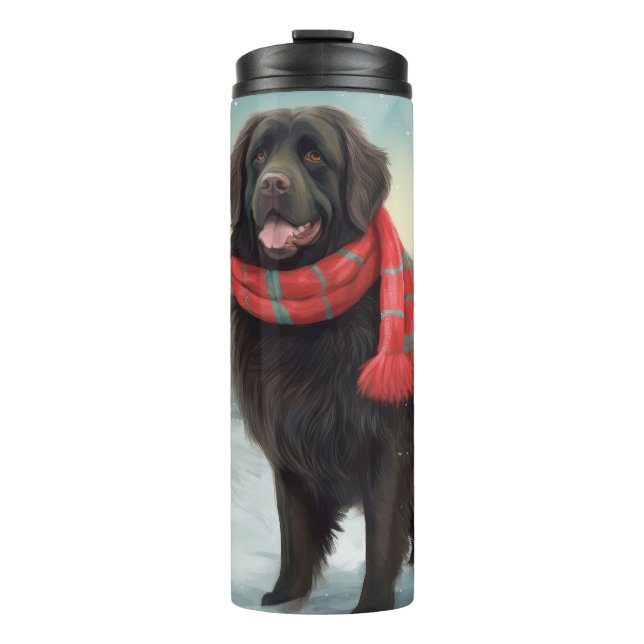 Bouteilles Isothermes Chien de Terre-Neuve à Noël de neige (Devant)