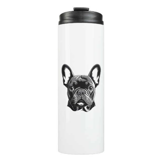 Bouteilles Isothermes Chien-taureau français personnalisé noir et blanc (Devant)