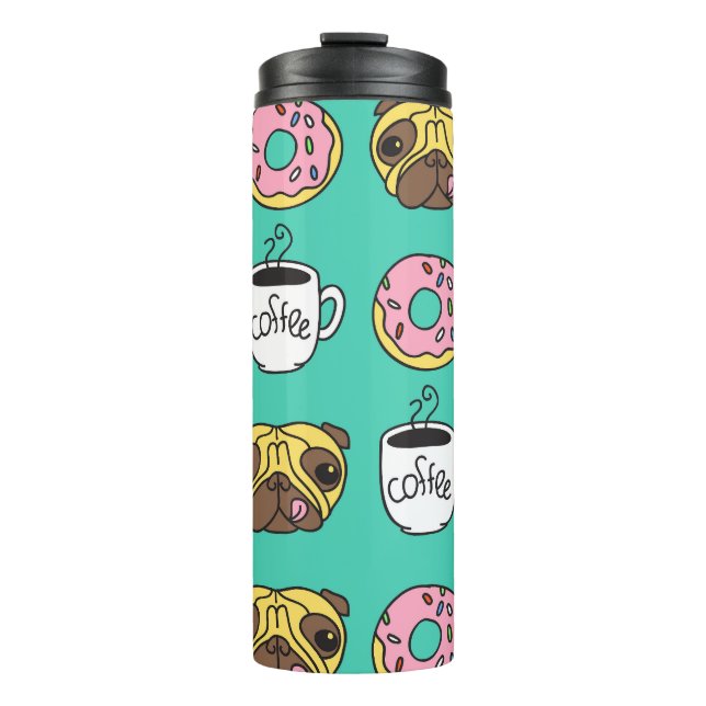 Bouteilles Isothermes Chiens amusants, beignets, motif de café. (Devant)