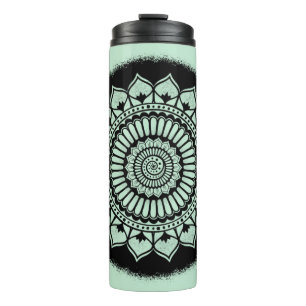 Bouteilles Isothermes Chiffres spirales Fleurs vert noir henné Mandala