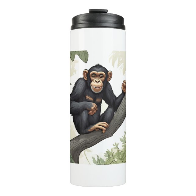 Bouteilles Isothermes Chimpanzé mignon sur la branche accueille (Devant)