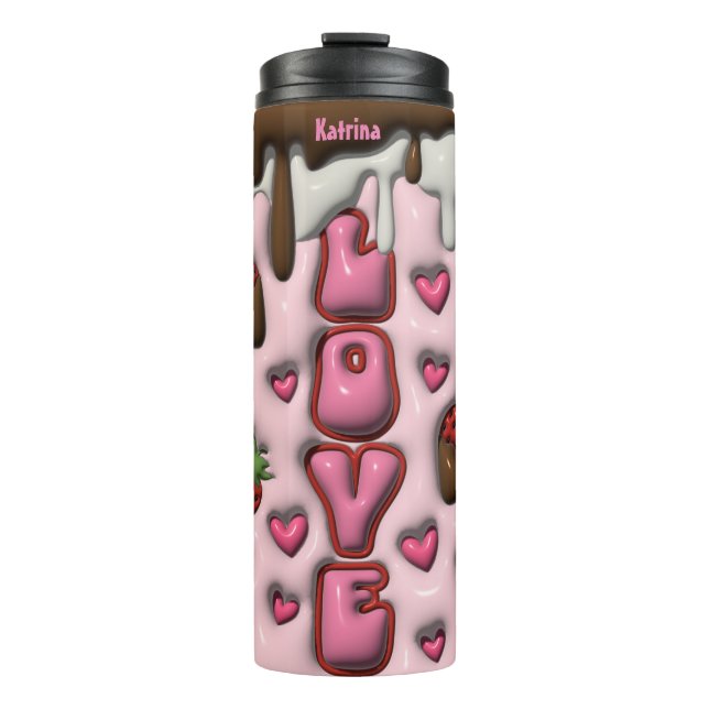 Bouteilles Isothermes Chocolat de fraise d'amour personnalisé 3D (Devant)