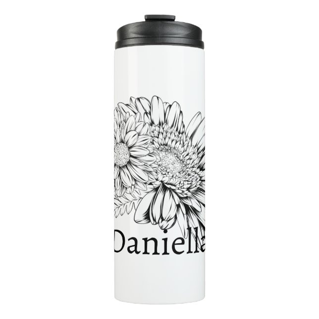 Bouteilles Isothermes Chrysanthemum Black Line Drawing with Your Name  (Devant)