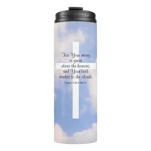 Bouteilles Isothermes Ciel Bleu Bible Verse Croix Blanche (Devant)