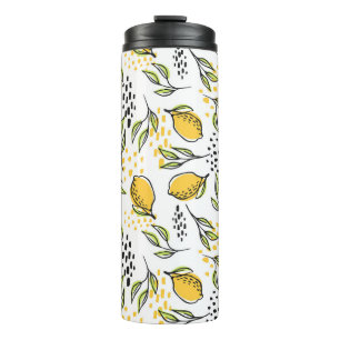 Bouteilles Isothermes Citron, branches vertes : motif abstrait.