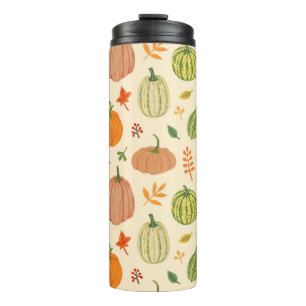 Bouteilles Isothermes Citrouille vert et orange, motif sans soudure.
