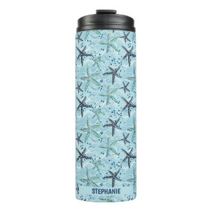 Bouteilles Isothermes Clair bleu et or Starfish sur Ocean Wave Motif