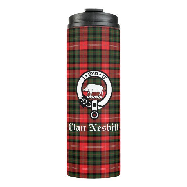 Bouteilles Isothermes Clan Nesbitt Crest Badge & Tartan Personnalisé (Devant)