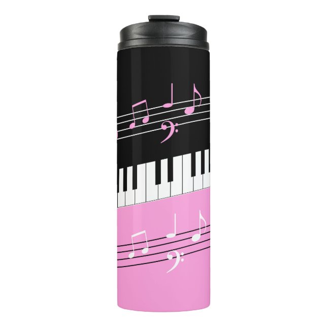 Bouteilles Isothermes Clés et notes pour piano noir rose élégant (Devant)