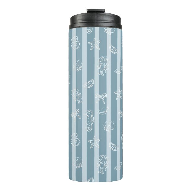 Bouteilles Isothermes Coastal Nautical Pattern | Blue Sea Shell & Seahor (Devant)