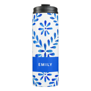 Bouteilles Isothermes Cobalt bleu et blanc Méditerranée Nom personnalisé
