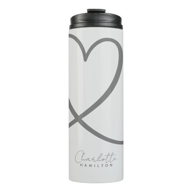 Bouteilles Isothermes Coeur d'amour moderne Nom personnalisé Tons gris (Devant)