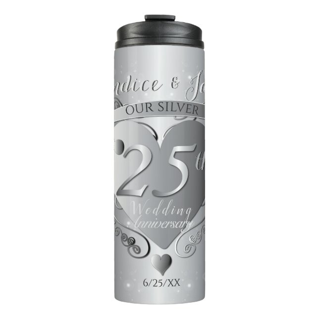 Bouteilles Isothermes Coeur du 25e anniversaire du Mariage  (Devant)