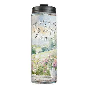 Bouteilles Isothermes Cœur reconnaissant aquarelle florale fenêtre 