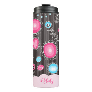 Bouteilles Isothermes Coeurs bleu rose blanc et nom floral des fleurs