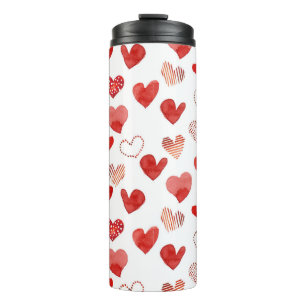 Bouteilles Isothermes Coeurs d'amour rouge, motif aquarelle.