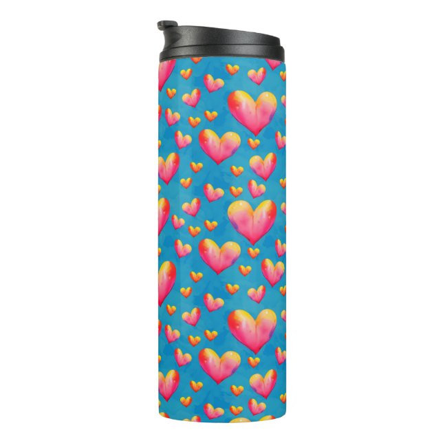 Bouteilles Isothermes Coeurs d'aquarelle multicolore Tumbler thermique (Tourné sur la droite)