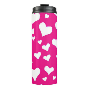 Bouteilles Isothermes Coeurs de balaie blanche sur Fuchsia rose