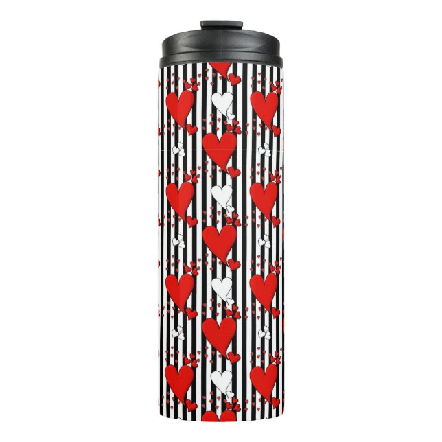 Bouteilles Isothermes Coeurs de Saint Valentin Noir Rouge Blanc (Devant)
