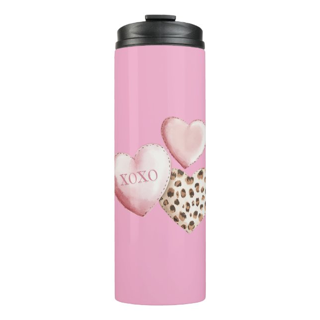 Bouteilles Isothermes Coeurs Empreintes de léopard XOXO Rose (Devant)