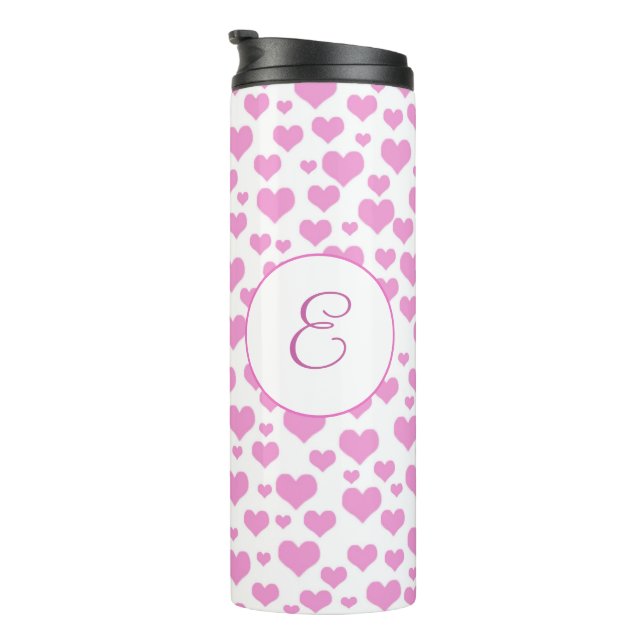 Bouteilles Isothermes Coeurs roses Motif Élégant Monogramme personnalisé (Tourné sur la droite)